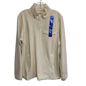 32 Degree Heat Size Lrge Pullover Mock Neck 1/4 Snap Long Sleeve Fleece Top Ecru